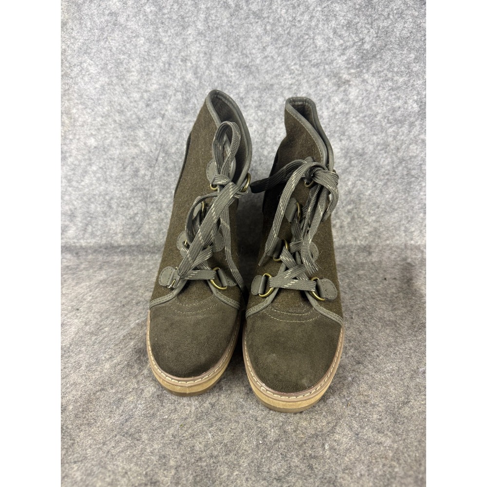Merona Wedge Heel Ankle Wedge Boots Size‎ 9 M Green Wool blend Lace Up - Picture 4 of 6